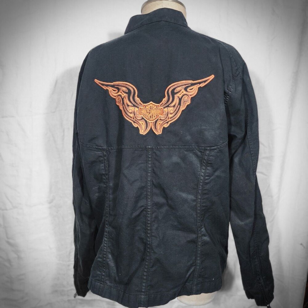 Harley Davidson Jacket Women's sz 1W 18/20 black cotton twill orange emblem